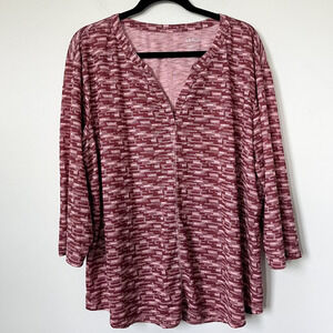 LL Bean Streamside LS Tee Pink Burgundy Geometric Womens Plus 2X Stretch Outdoor
